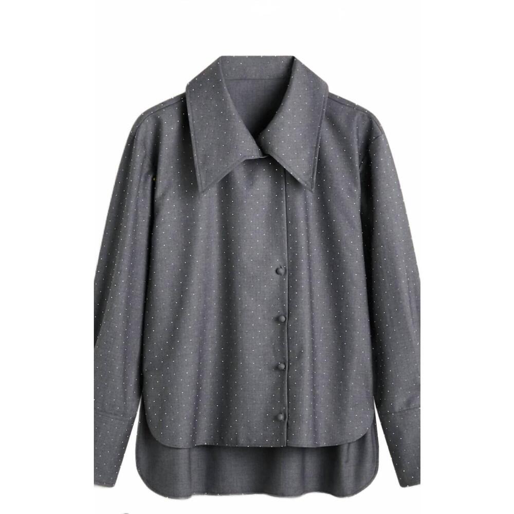 NEW SCANLAN THEODORE women's diamanté shirt in grey